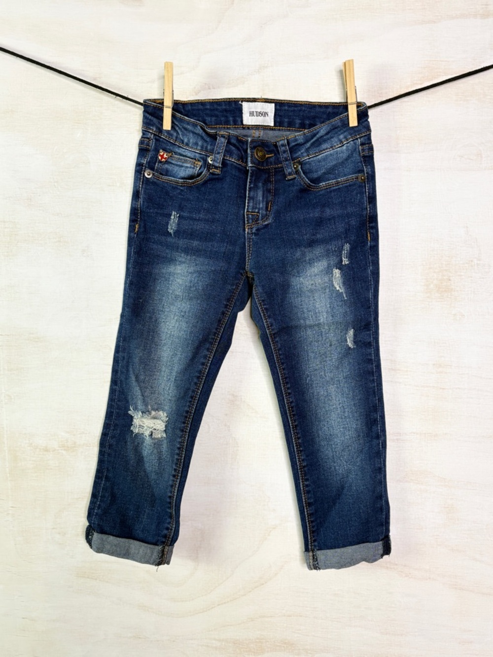 Hudson Jeans Girls Dark Blue Distressed Cropped Denim